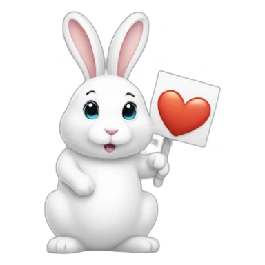 a big, cute white rabbit with a sign that says I love you sticker