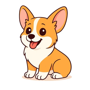 изобразить моего корги, сохранив внешность и телосложение в позе и эмоции как на первом референсе sticker