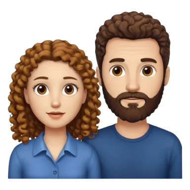 Casal - Homem branco de cabelo liso e olhos marrom, com barba e mulher de pele branca cabelo cacheado marrom e olhos mel sticker