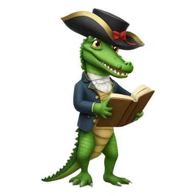 Crocodile wearing a colonial wig and high heels reading a book sticker