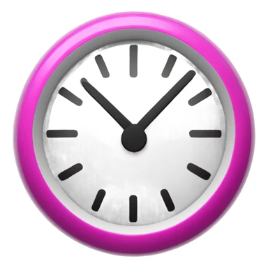 A fucsia alarm clock with black eyes and a white dial for a face sticker