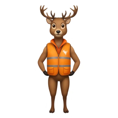 crea un venado de cuerpo completo que lleve un chaleco color naranja y que el chaleco lleve en el lado izquierdo el nombre de (telamon), hazlo mas rudo sticker