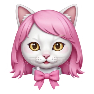 White cat wearing pink wig and bow sticker