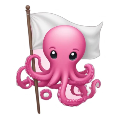 cute pink kraken with adorable face  holding a white flag sticker