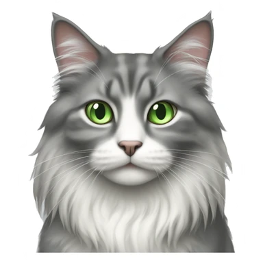 grey and white longhaired cat with green eyes sticker