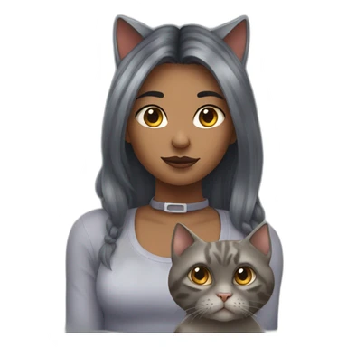 Girl with piercing with fat gray cat and mean tortie cat sticker