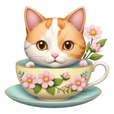Cat in a tea cup with flowers  sticker