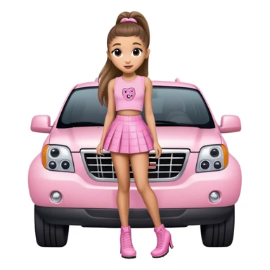 Ariana grande heading to her black GMC wearing a pink croc top and a short pink skirt  sticker