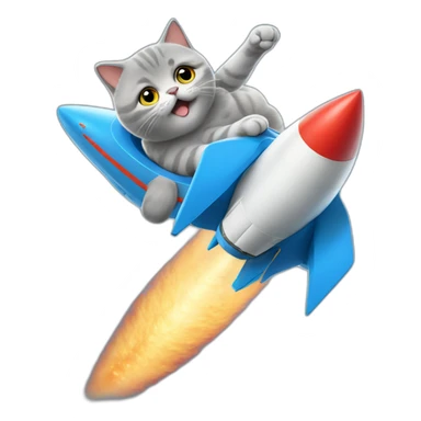 British Shorthair Blue Cat ride a rocket sticker