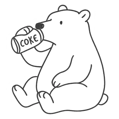 white polar bear drinking Coke, hand drawn outlined icon sticker