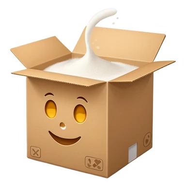 simple upright cardboard box with plain cap, slightly opened to reveal white powder inside, no label, scoop, or extras, soft lighting, subtle shadows, transparent background, emoji scale sticker