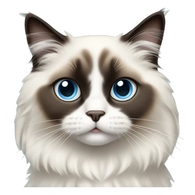 Cute ragdoll cat with black face in the center and slowly turning to white, big light blue eyes, adorable emoji sticker