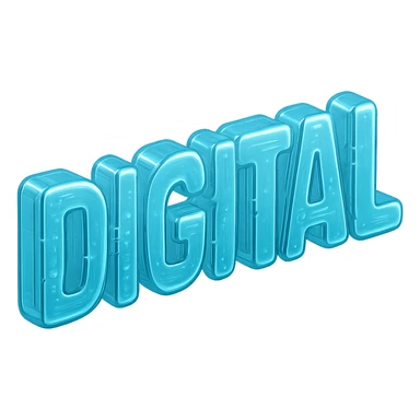 The word "DIGITAL" BOLD, floating, cyan blue sticker