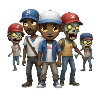 a boy with a beard in a baseball cap and zombies standing behind him sticker