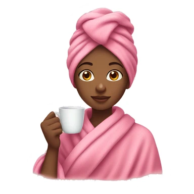 a girl in a pink towel with a mug of tea sticker