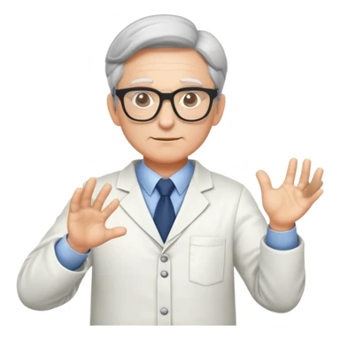 professor with glasses and academic attire with hands positioned as if gripping an invisible rugby ball sticker