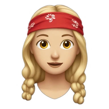 White woman in a black T-shirt and a red bandana sticker