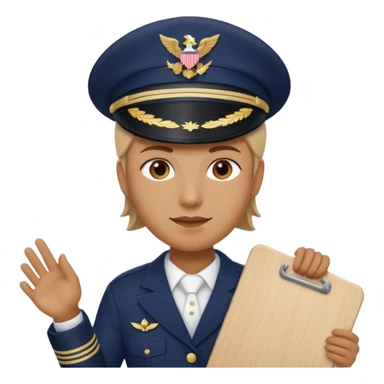 Slack-style emoji of a pilot wearing a navy captain hat holding a board with WIP on it sticker