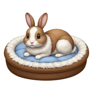 white pet bed with rabbit in it brown an white rabbit sticker