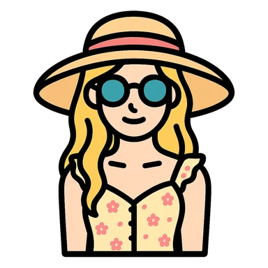 Add a summer hat and glasses to the heroine, maintaining a romantic look in a light dress. sticker