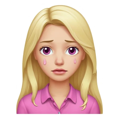 Me with long blond hair in a pink blouse with tears in my eyes sticker