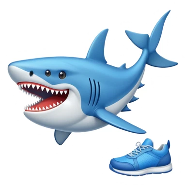 Un tiburón con zapatillas azules sticker