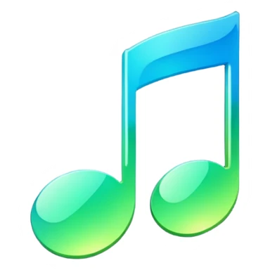 music icon, shining, 3D gradient blue to green music icon logo note  no background unique y2k clipart sticker