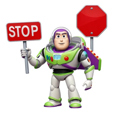 Buzz Lightyear character with a red stop sign above him sticker