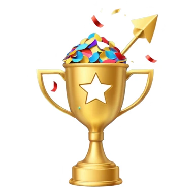 winner's cup with confetti and upward arrow, representing marketing achievement sticker