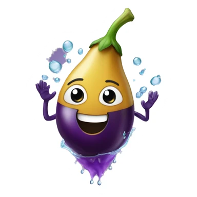 eggplant in a hand with water squirting out of the tip sticker