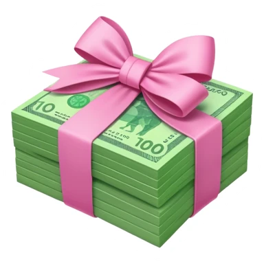 Bright Green Australian $100 notes stacked together and wrapped in a girly pink bow sticker