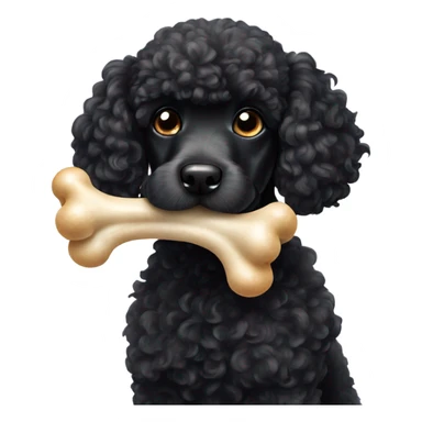Black poodle chewing bone sticker