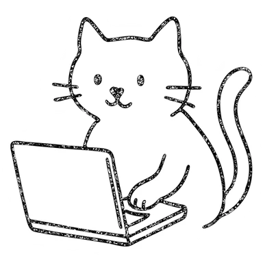 hand-drawn outlined icon of a cat using a laptop sticker