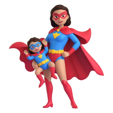 super mom, holding a child, superhero costume, cheerful sticker