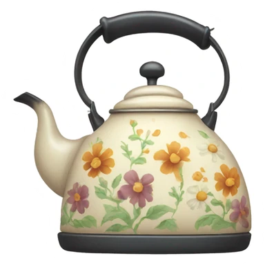 Vintage kettle with flower design sticker