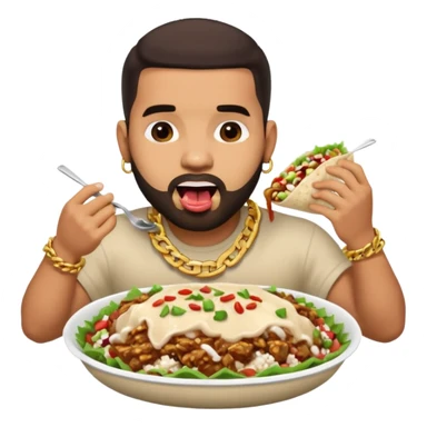 Drake wearing a chain eating a chipotle burrito bowl sticker