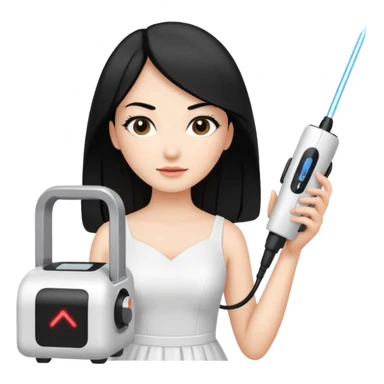 Hada con máquina de depilación láser con vestido blanco y pelo negro  sticker