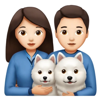Brunettte asian couple with a Samoyed  sticker
