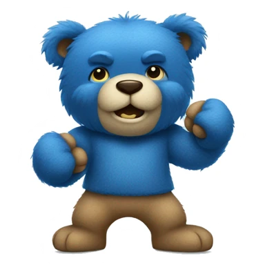 Strong Blue fuzzy bear wearing clothes giving a fist bump  sticker