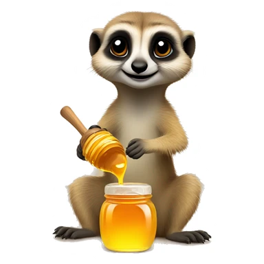 Cute meerkat eating honey with honey jar sticker
