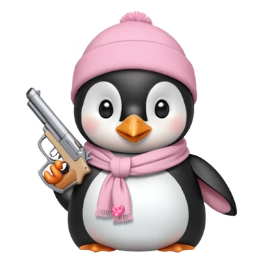 cute penguin wearing light pink bow scarf and holding light pink gun  sticker