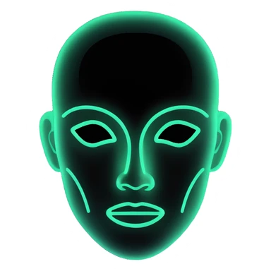 Minimalist futuristic AI avatar — clean glowing outline of a humanoid face, half-abstract with light reflections. sticker