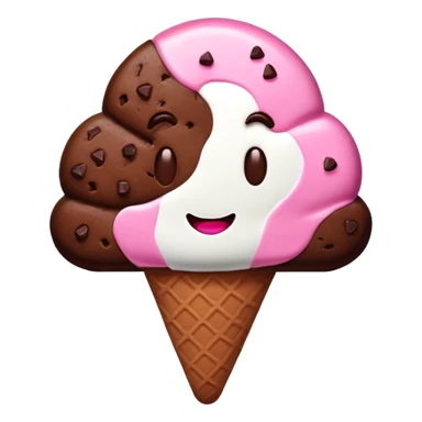 make chocolate cookie emoji with pink, white, and brown ice cream, like cookies boom sticker