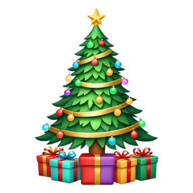 Christmas tree with lights and presents underneath sticker
