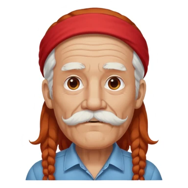very old, white bearded and white mustached, red long haired, wearing ear accessories sticker