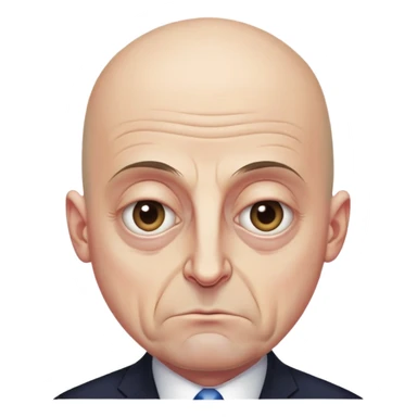 Steven Miller, Trump advisor, bald, grim expression, narrow face, sagging eyelids drooping more on the outside, bottom lip sticking out sticker