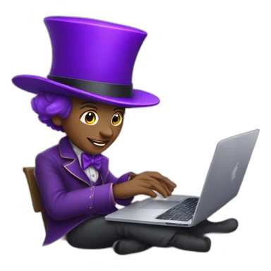 magician with a purple magic hat working on a macbook sticker