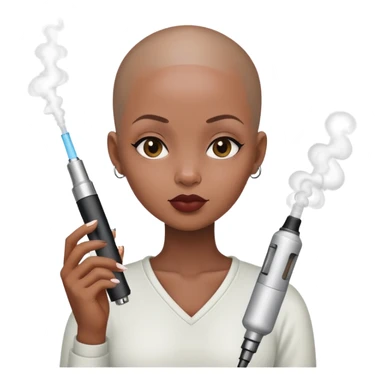 black girl with no hair holding a vape sticker