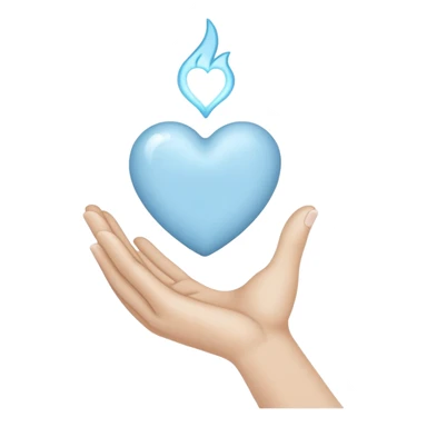 A white drawn hand holding a light blue heart  sticker