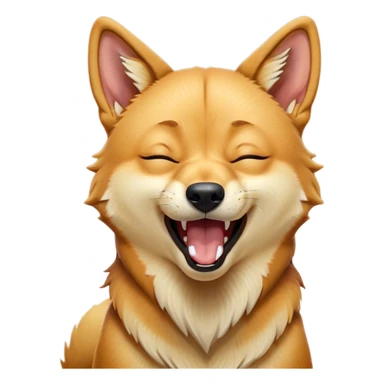 Cinematic Cute Yawning Dingo Portrait Emoji, Head tilted slightly with a dramatic, wide-open yawn, showcasing a soft, sandy fur with gently drooping ears and round amber eyes barely open in drowsy contentment, Simplified yet irresistibly adorable features, highly detailed, glowing with a soft, cozy glow, high shine, relaxed yet expressive, stylized with a touch of wild charm, bright and endearing, soft glowing outline, capturing the essence of a sleepy yet affectionate dingo, so drowsy it feels like it could stretch out of the screen and curl up for a nap! sticker